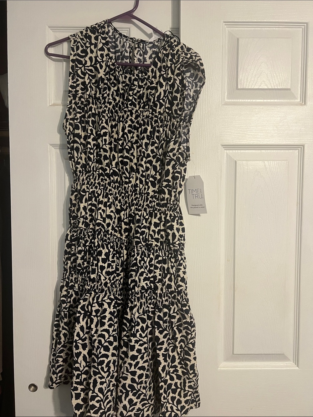 Time and Tru Black and White Tiered Abstract-Print Girls' Dress